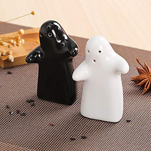 Spooki: Ceramic Salt & Pepper Shaker Set with Cute Hug Design, Easy Refill & Dispense, Black & White Couple Seasoning Jars for Dining, Kitchen & Gift Décor