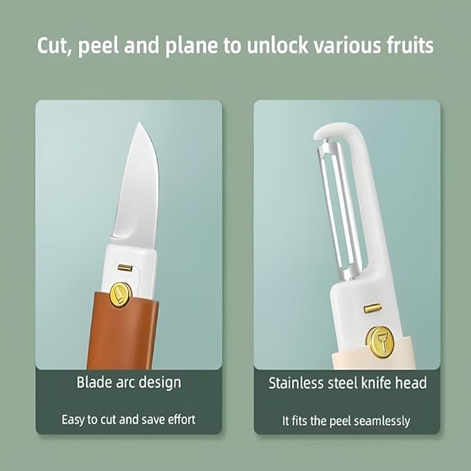 Peelzy: Foldable 2-in-1 Peeler & Knife for Fruits, Vegetables & Travel Use – Portable Stainless Steel Folding Cutter with Safety Cover