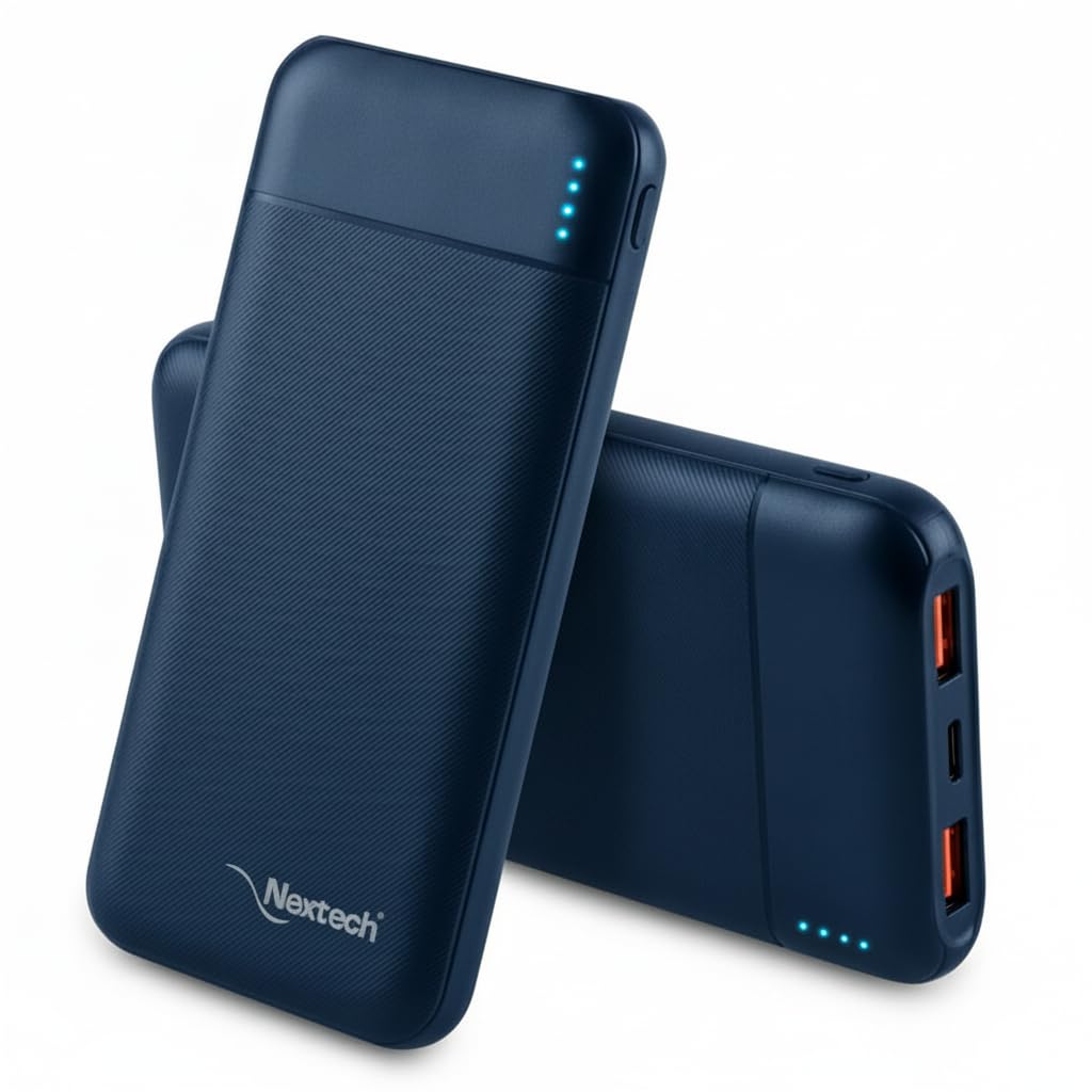 Nextech Slender PDQC 22.5W | 10000mAh | Made in India | Fast Charging | Ultra Slim Power Bank | Type-C PD & QC 3.0 USB Output | Compatible with Smartphones, iPhone, Android | BLUE
