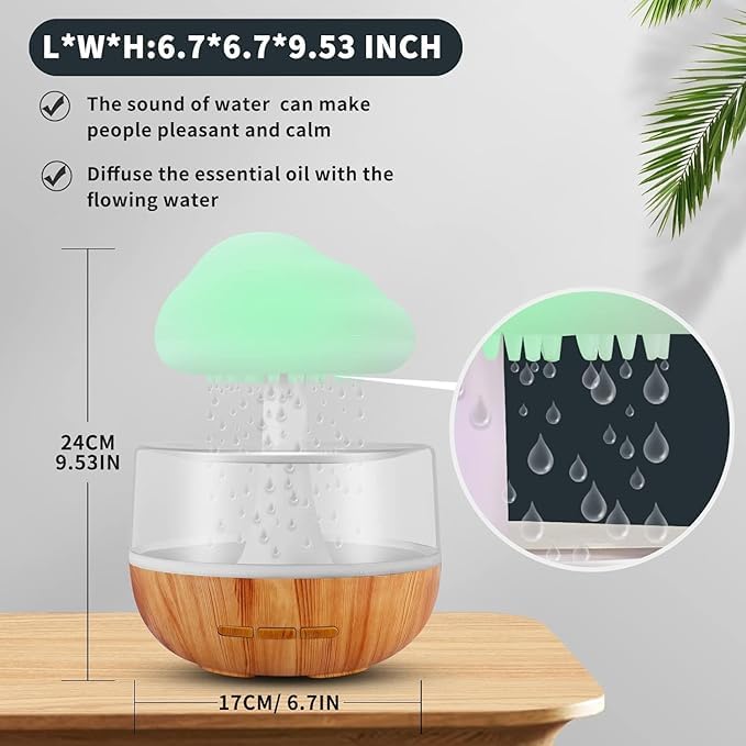 ZenMist: Mindfulness Rain Cloud Humidifier with Water Drop Sounds, 7-Color Night Light & Essential Oil Diffuser for Relaxation & Aromatherapy