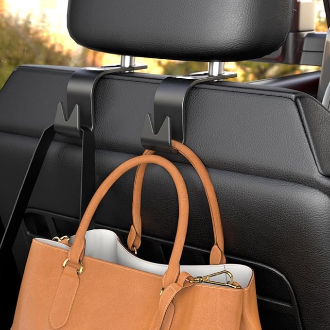 Holdie: 4-in-1 Car Seat Headrest Hooks – Heavy-Duty Hangers for Organizing Bags, Groceries, Purses & Accessories Without Spills (Set of 4)