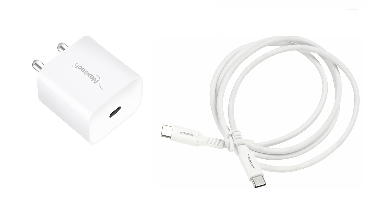 Nextech 20W PD 3.0 Type-C Charger with Type-C to Type-C 1 Meter Cable Compatible with Android & iPhone 14/13,13/12/11/X & Pro, Max Series & Other Type C Enabled Devices