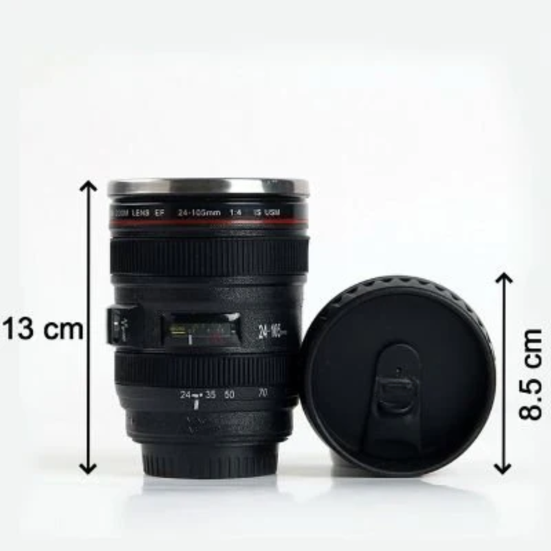 LensBrew: DSLR Camera Lens Coffee Mug with Lid & Stainless Steel Insulated Interior for Hot & Cold Drinks