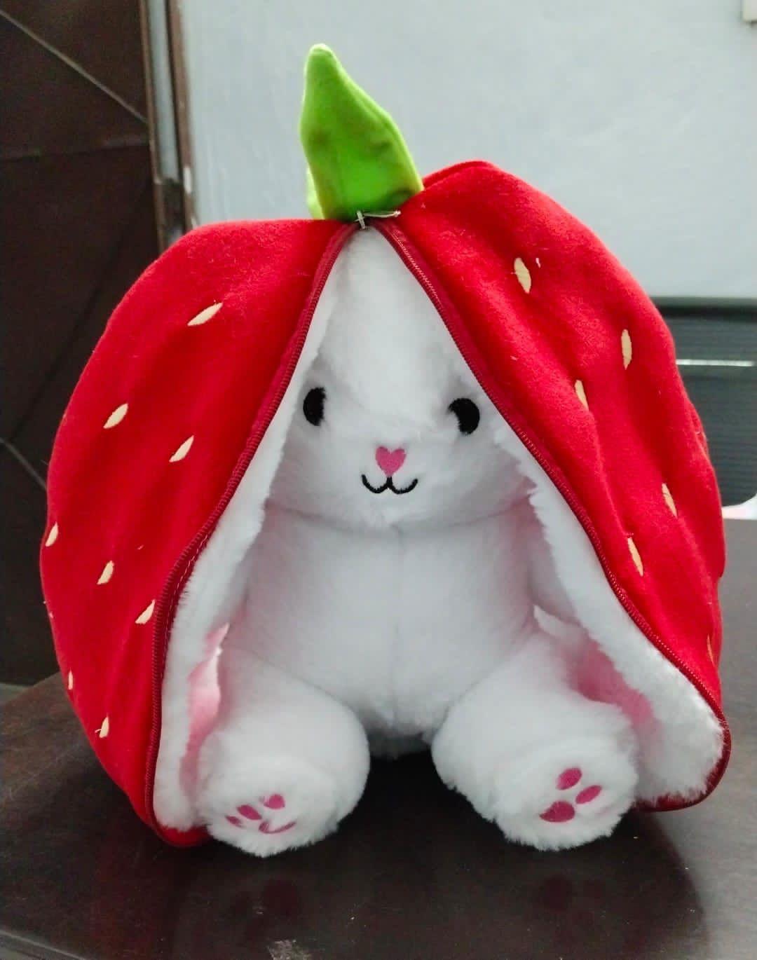 PeekaBoo: Reversible Strawberry Bunny Plush Toy Pillow with Zipper – Soft & Cuddly Gift for Kids & Plush Lovers