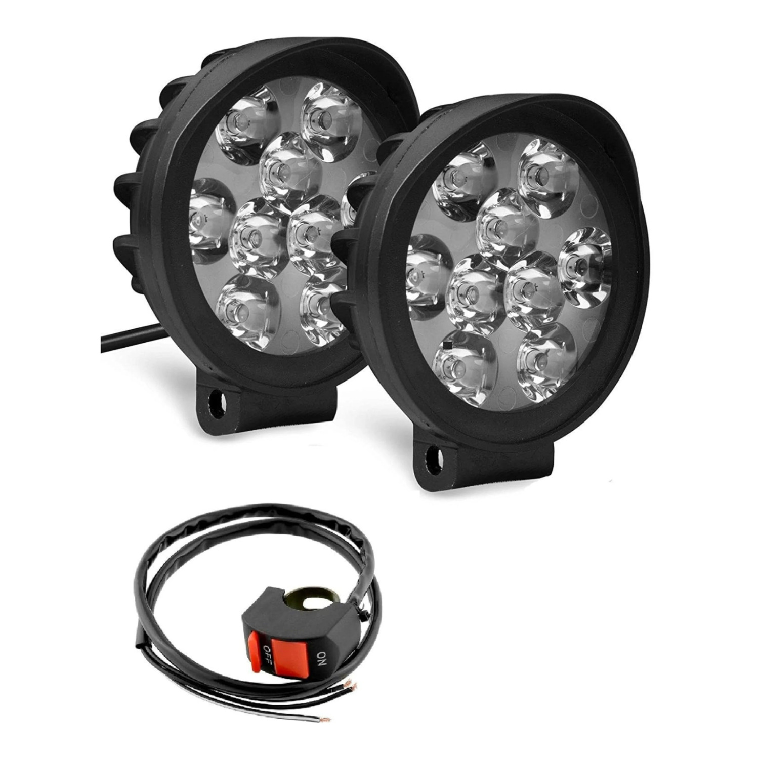 9 LED 27W Anti Fog White Spot Light Auxiliary Light with Switch Fog Lamp Motorbike LED (12 V, 27 W) (Universal For Bike, Pack of 2)