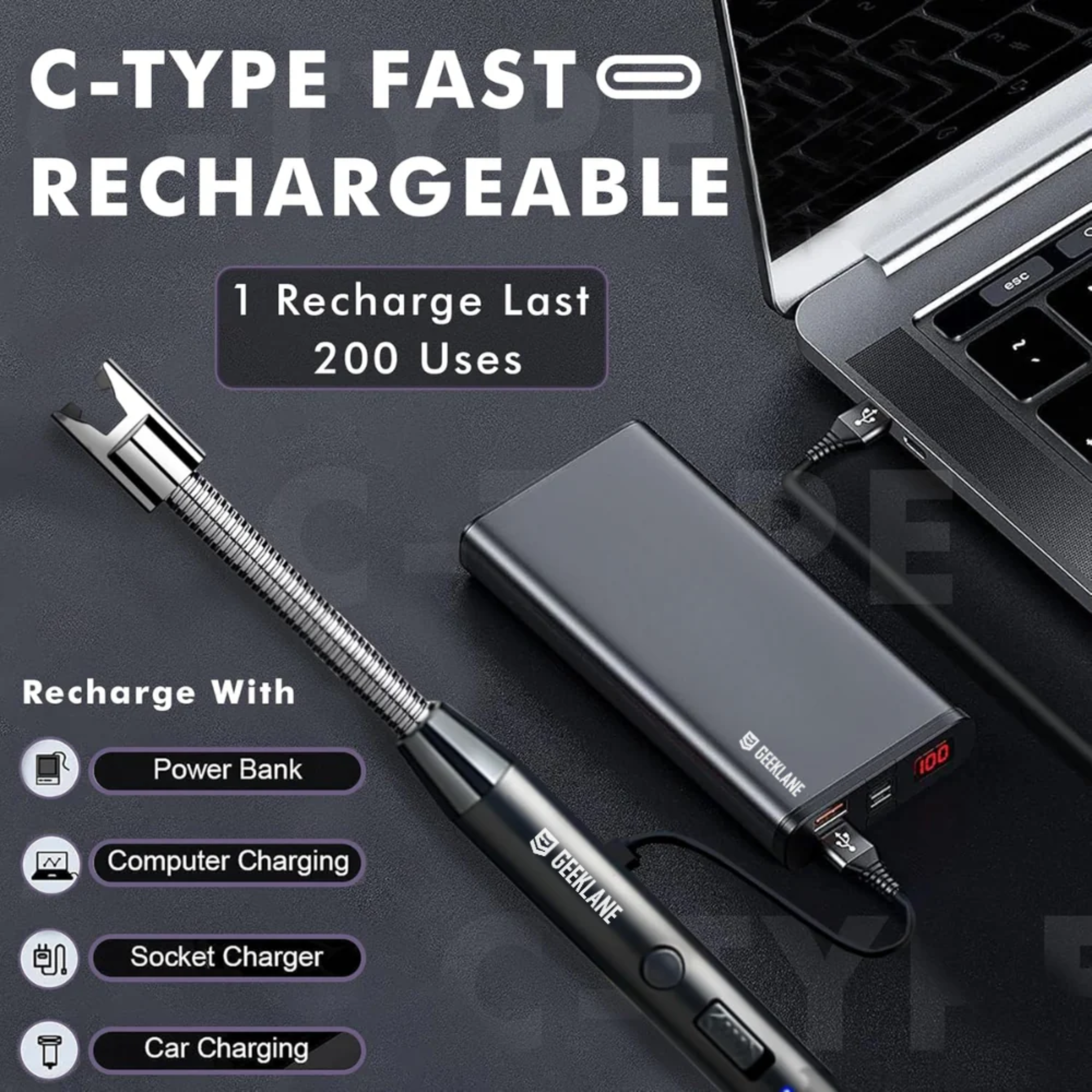 Sparq: Rechargeable Electric Arc Lighter, Windproof with Flexible Neck & USB-C Port for Gas Stove & Candles