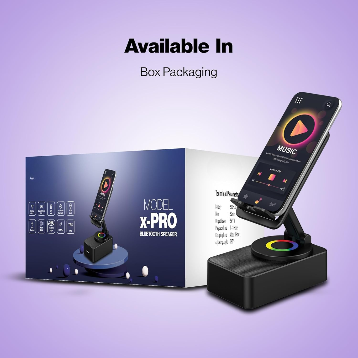 Luvo: 3-in-1 Foldable Phone Stand with Bluetooth Speaker & 360° Rotation, Portable Desk Holder with Wireless Audio, Hands-Free Viewing & Compact Travel-Friendly Designea