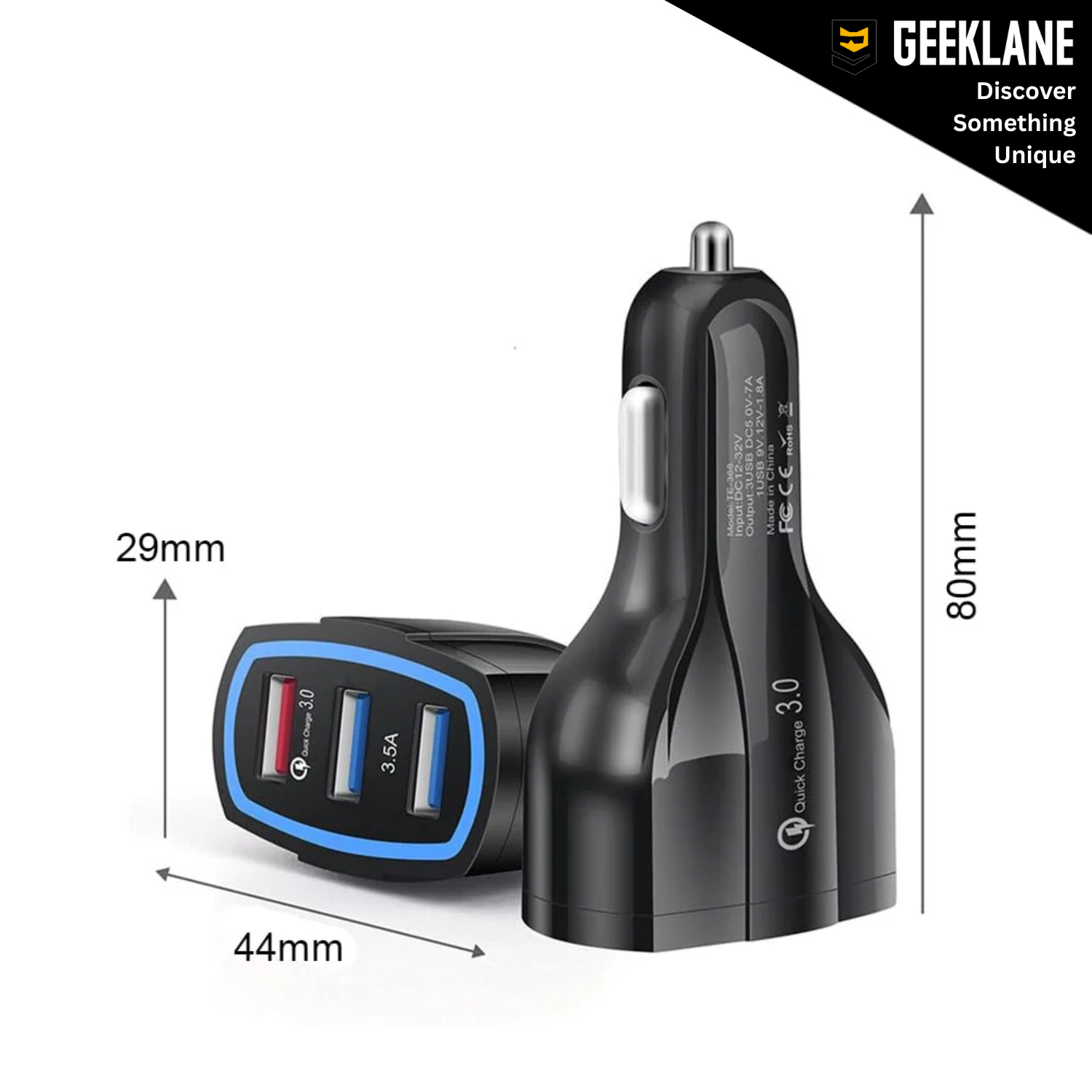 Rova: Triple USB Car Charger with Smart Fast Charging, 15W Multi-Port Car Charger with 3 USB-A Outputs & QC 3.0 Support