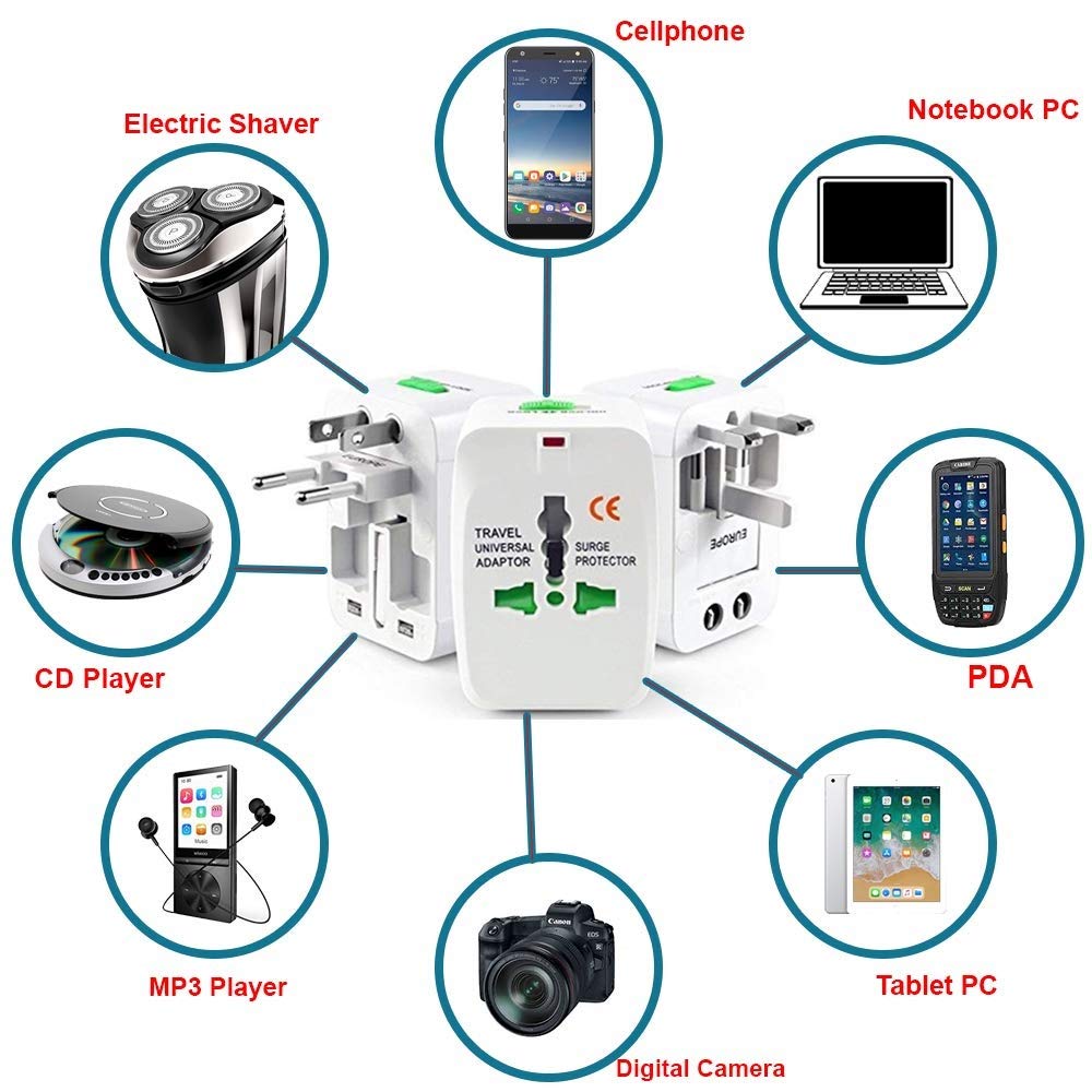 PluGo: Universal Travel Adapter with USB, All-in-One International Plug Adapter for Charging & Appliances Compact Worldwide Adapter for Travel