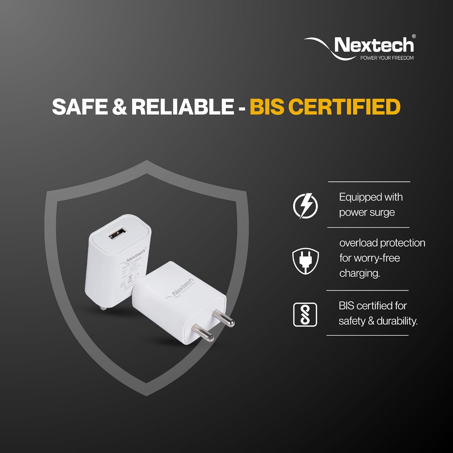 Nextech Nextech Single USB Travel Charger With USB-C Cable 2.4 A Mobile Charger with Detachable Cable (White)