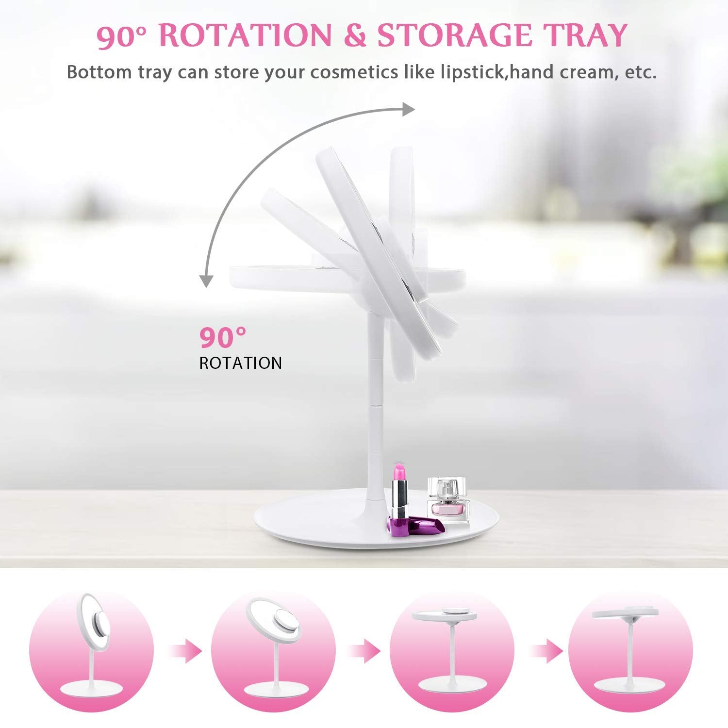 Vanityy: LED Makeup Mirror with Touch Screen, Adjustable Brightness & Rechargeable Light for Flawless Beauty Routine