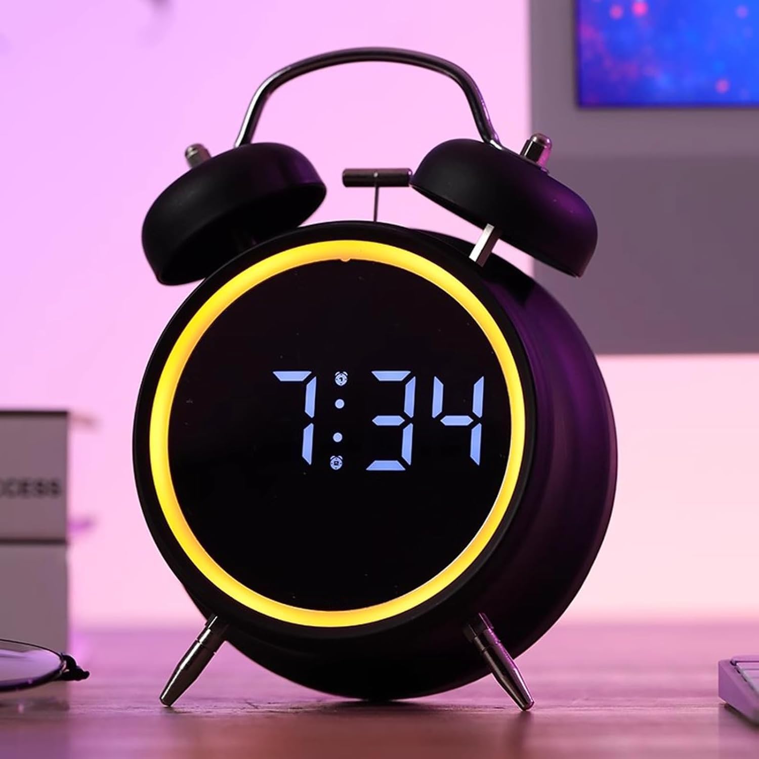 Wakee: Retro LED Alarm Clock with Twin Bells – Extra Loud Battery-Powered Clock for Heavy Sleepers, Stylish Wake-Ups & Desk or Bedroom Decor