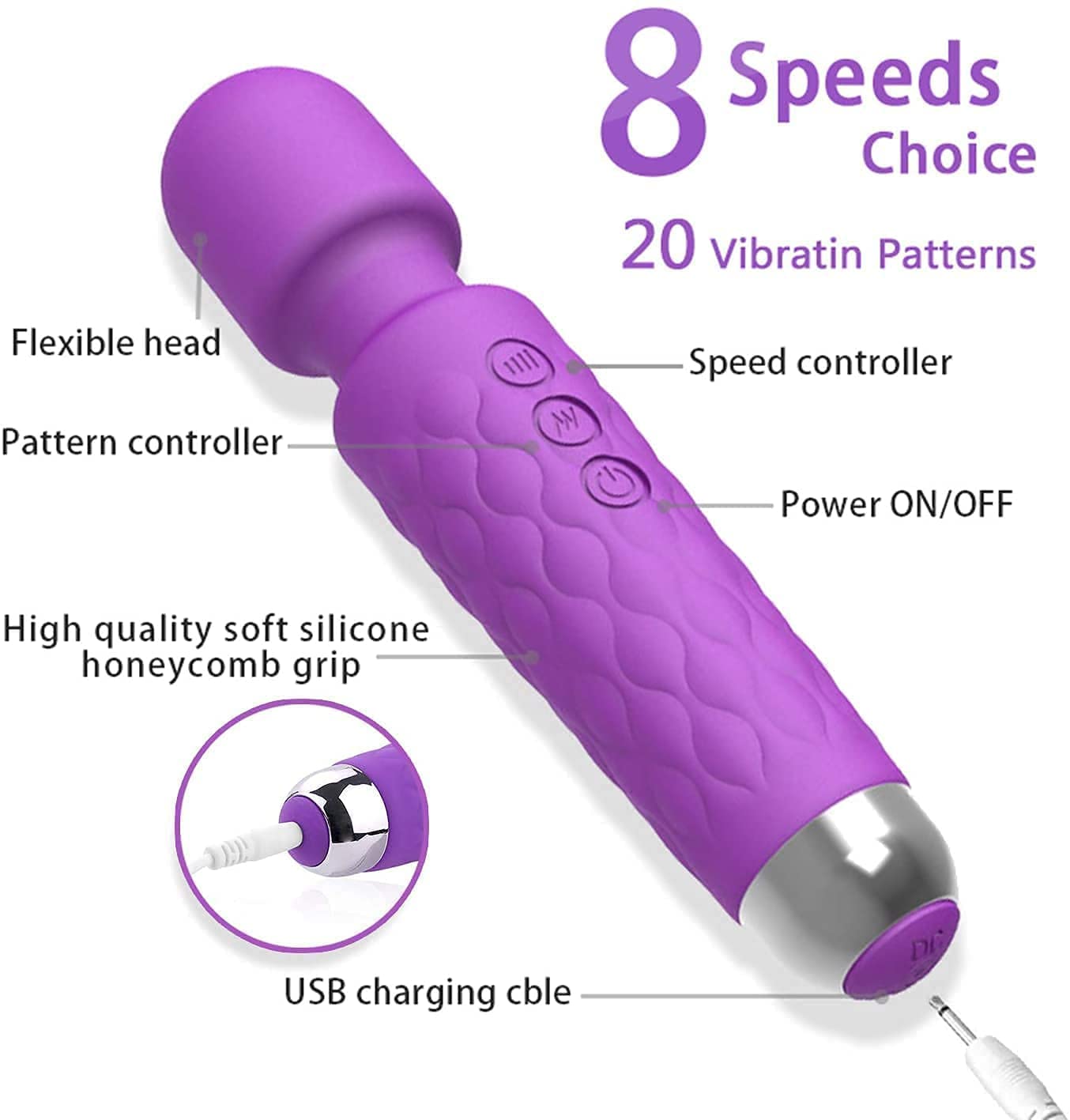 Mora: Rechargeable Waterproof Personal Body Massager, Handheld Cordless Wand with 20 Vibration Modes & 8 Speed Levels for Full Body Stress Relief, Relaxation & Muscle Recovery