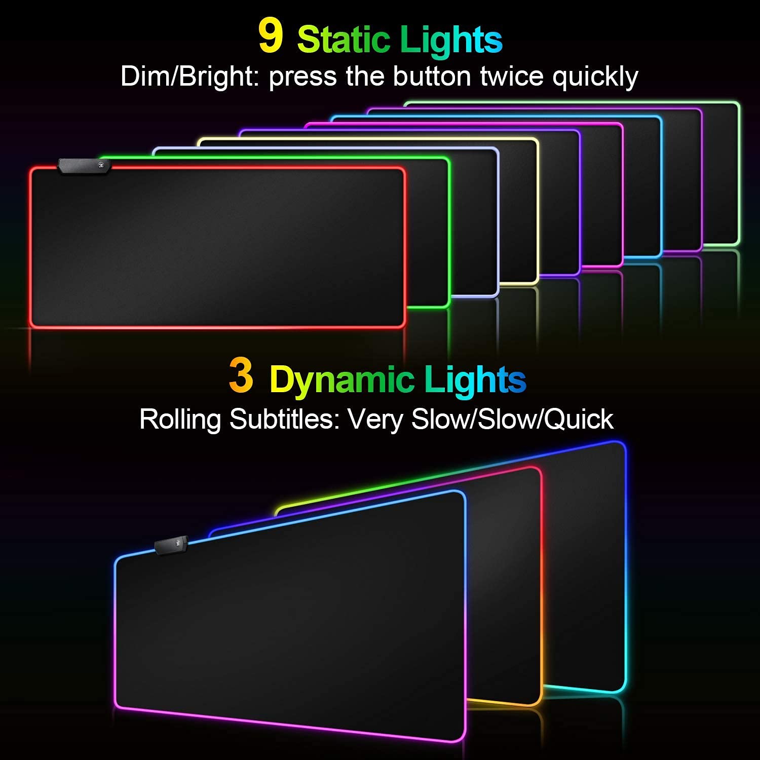 Phase: RGB LED Gaming Keyboard & Mouse Pad with Rollable Waterproof Surface, Large Size Nonslip LED Mat for Laptop, Desktop & Console Setups