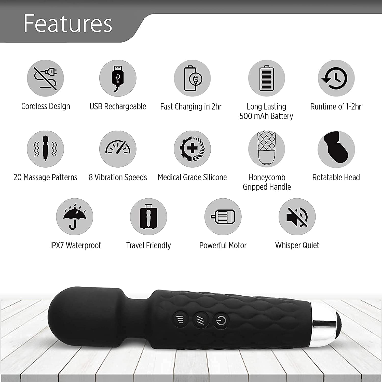 Mora: Rechargeable Waterproof Personal Body Massager, Handheld Cordless Wand with 20 Vibration Modes & 8 Speed Levels for Full Body Stress Relief, Relaxation & Muscle Recovery