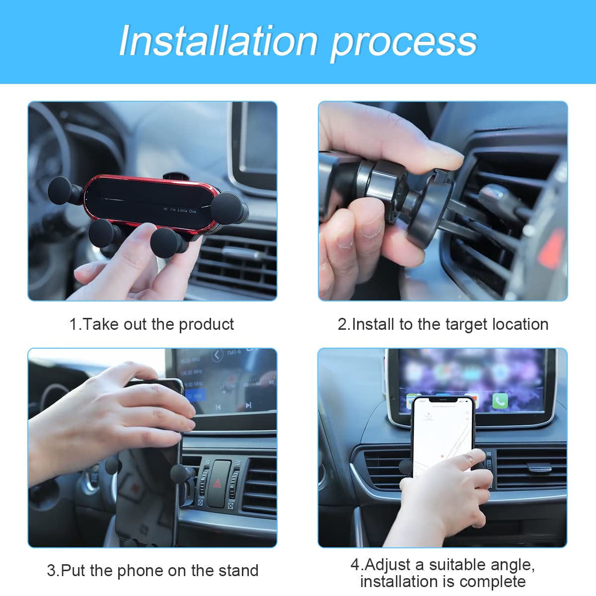 GripLock: Universal Car Phone Holder with Adjustable Gravity Grip & Air Vent Mount for Smartphones