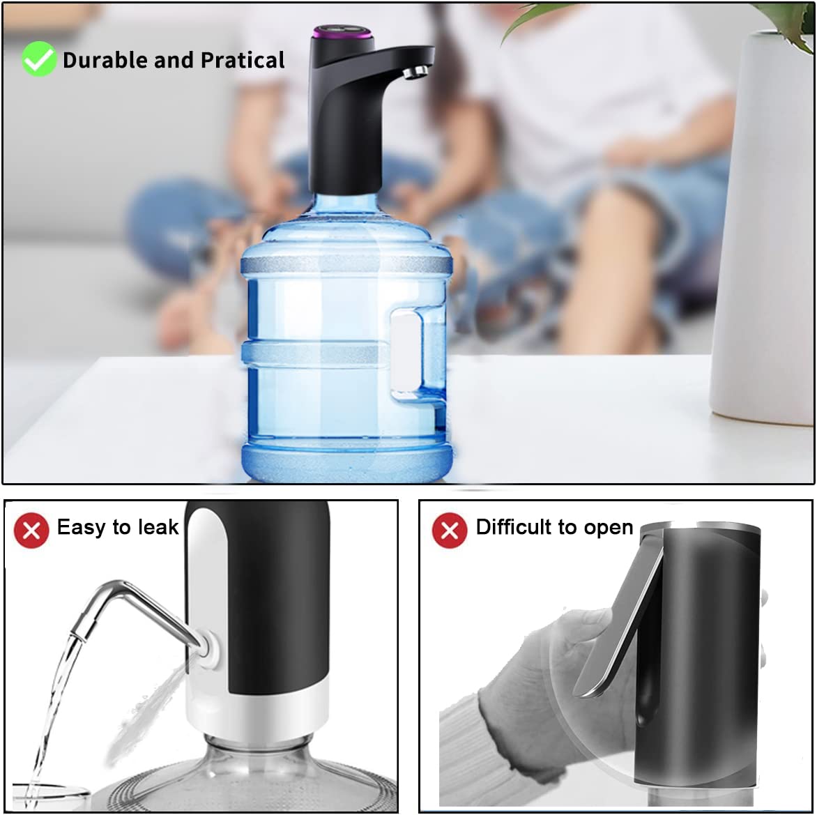 Aquon: USB Rechargeable Automatic Water Dispenser Pump for 3–5 Gallon Bottles with One-Touch Operation & Auto-Off
