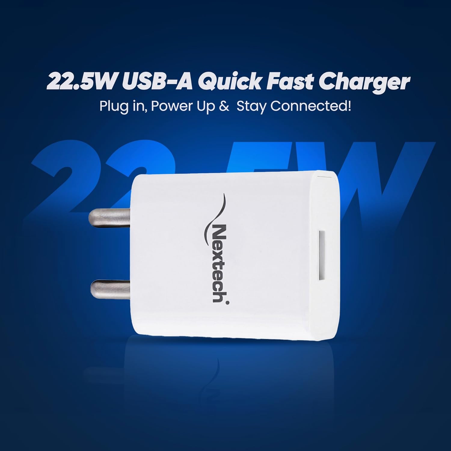 Nextech Single USB 22.5W QC 3.0 Fast Power Delivery Universal Wall Charger Support Samsung AFC, BC1.2, Apple 20W, QC3.0 and Other Mainstream Fast Charge protocols (Glossy White)