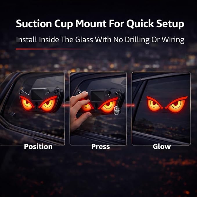 EvilEye: Solar-Powered Devil Eye LED Car Window Light with Wireless Triangle Design, Energy-Efficient Night Glow & Automotive Window Decoration