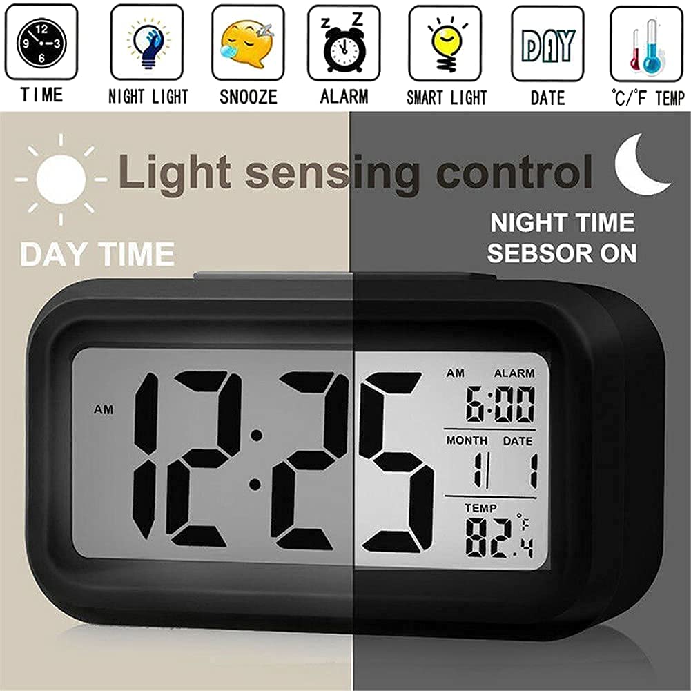 Snoozy: LCD Digital Alarm Clock with Multifunction Display, Large Screen Desk & Travel Clock with Snooze, Date, Temperature & Night Light
