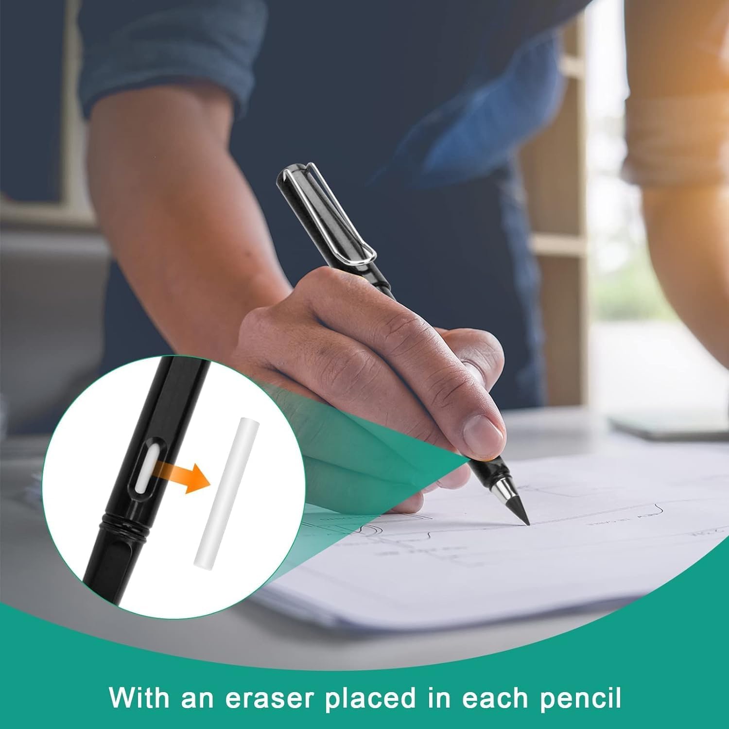 EverWrite: Pack of 4 Reusable Inkless Pencil – Everlasting Infinity Pencil with Eraser for Writing, Sketching & Drawing