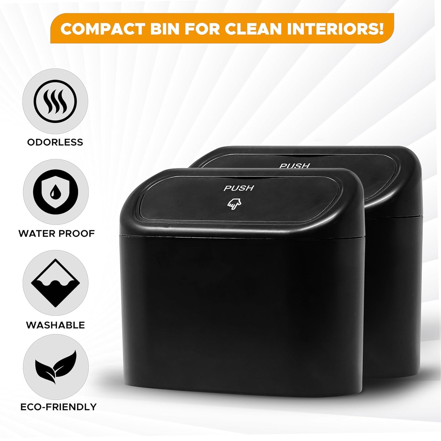 Trashify: Compact Car Push Trash Can with Auto Lid Close Leak-Proof Design & Door Hook Mini Dustbin for Mess-Free Travel