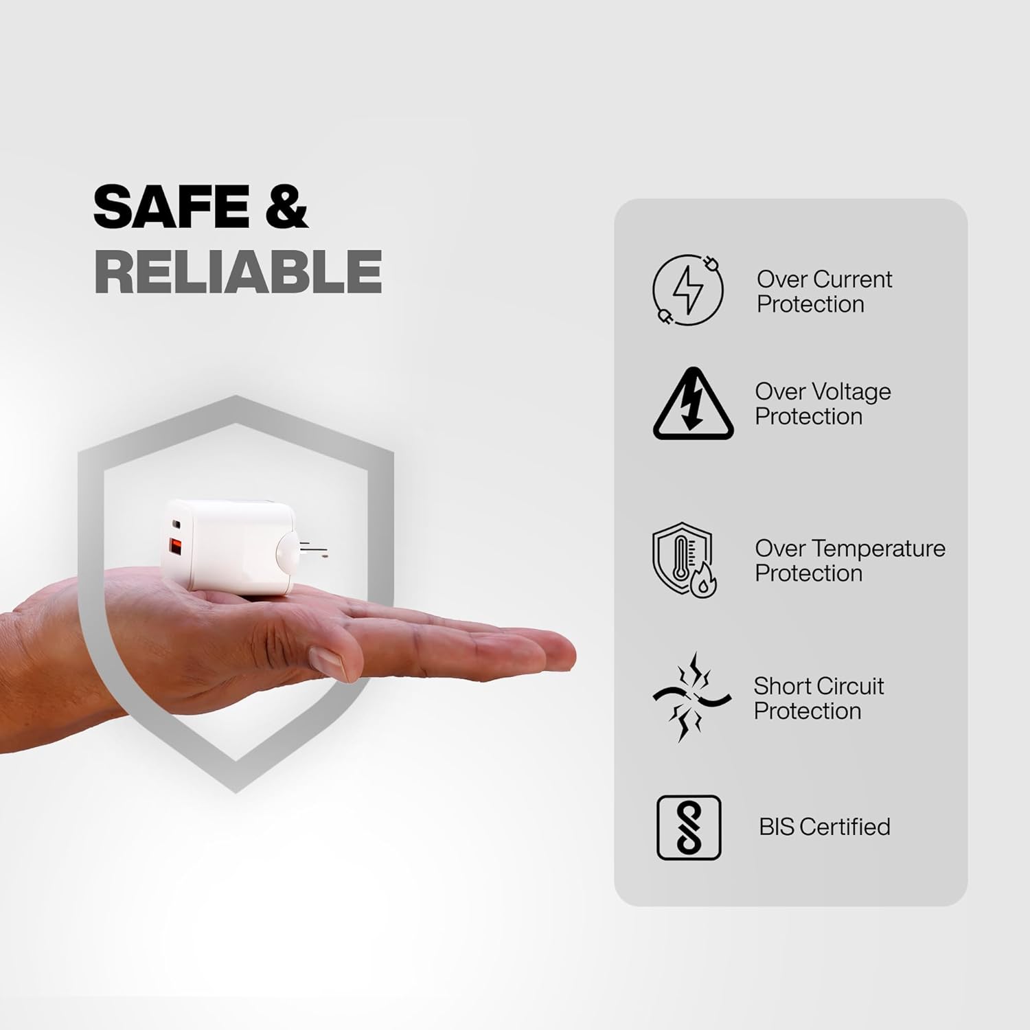 Nextech NTQ30 35W Dual Port PDQC3.0 GaN, BIS Certified, Made in India Fast Wall Charger Compatible with iPhones, iPads, Tablets, Android & Smartphones (White)