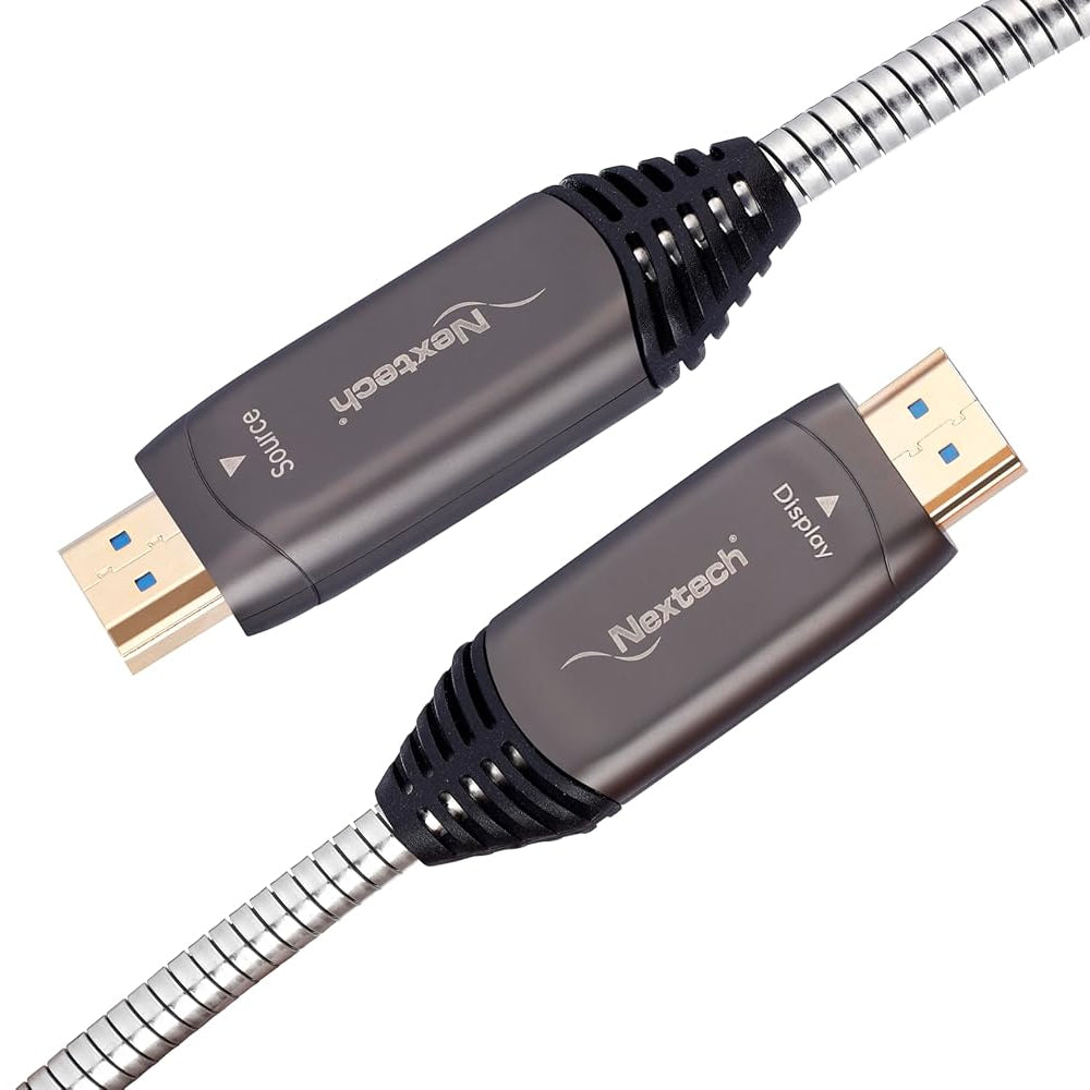 Nextech 20M HDMI AOC Cable – 4K@60Hz Active Optical Fibre, Armoured Heavy-Duty Build, EMI/RFI Shielded, Long-Distance High-Speed HDMI Cable for TV, Projector, Gaming & AV Installations