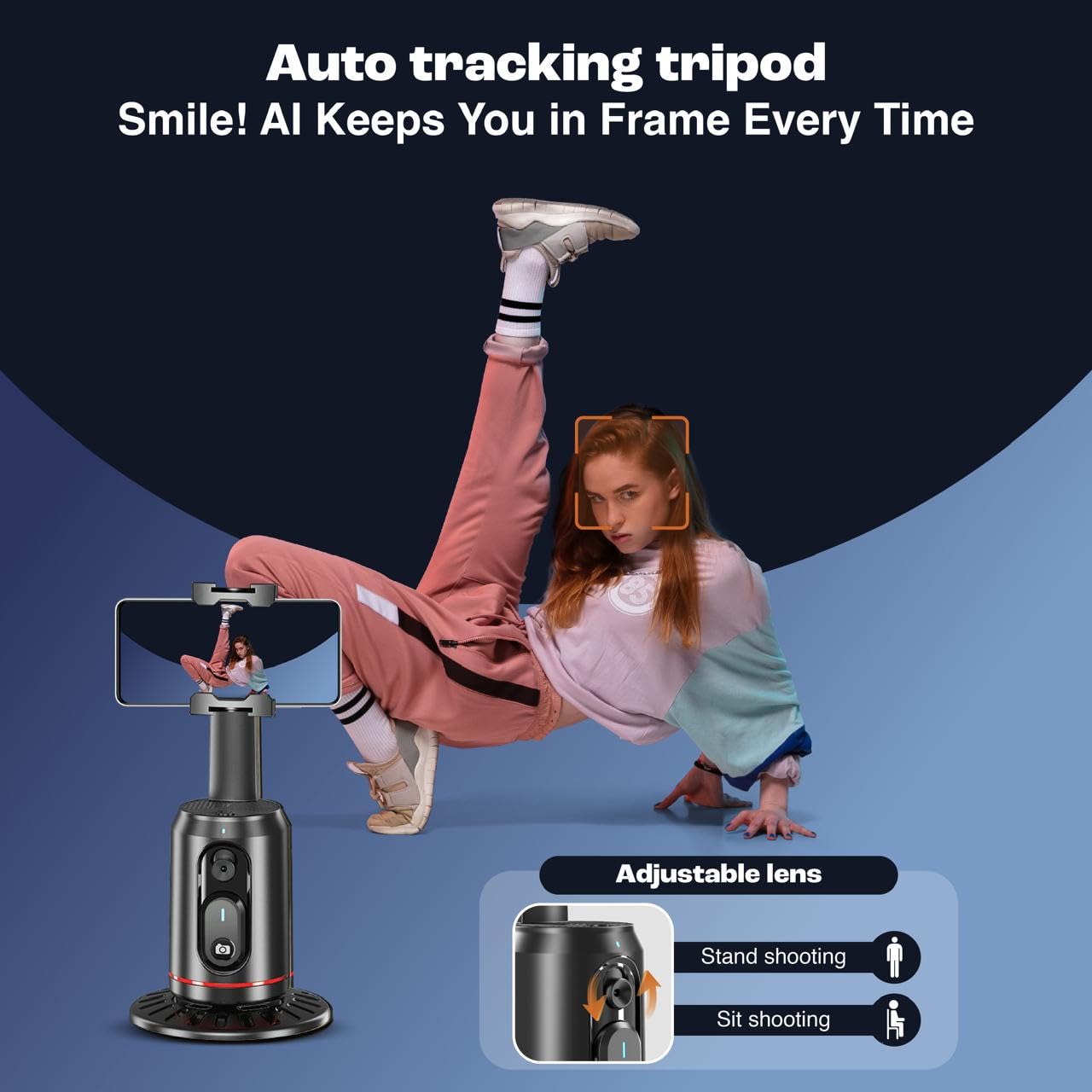 Create360: 360° Face Tracking Phone Holder with Auto Motion, Gesture Control & Remote for Vlogging, Streaming & Video Recording