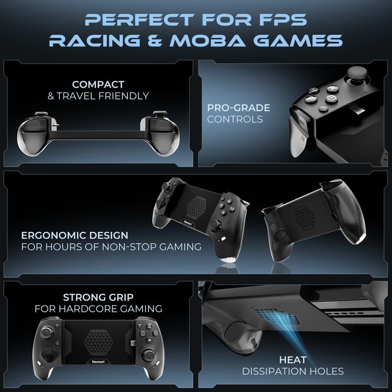 Nextech Klutch One Gamepad with iPhone 15 & Above/Android, XBOX, HID & Keymap Modes | Type C & Bluetooth Connectivity | Gaming Controller for Mobile, PC,Console | Mobile Gamepad & Mobile Controller
