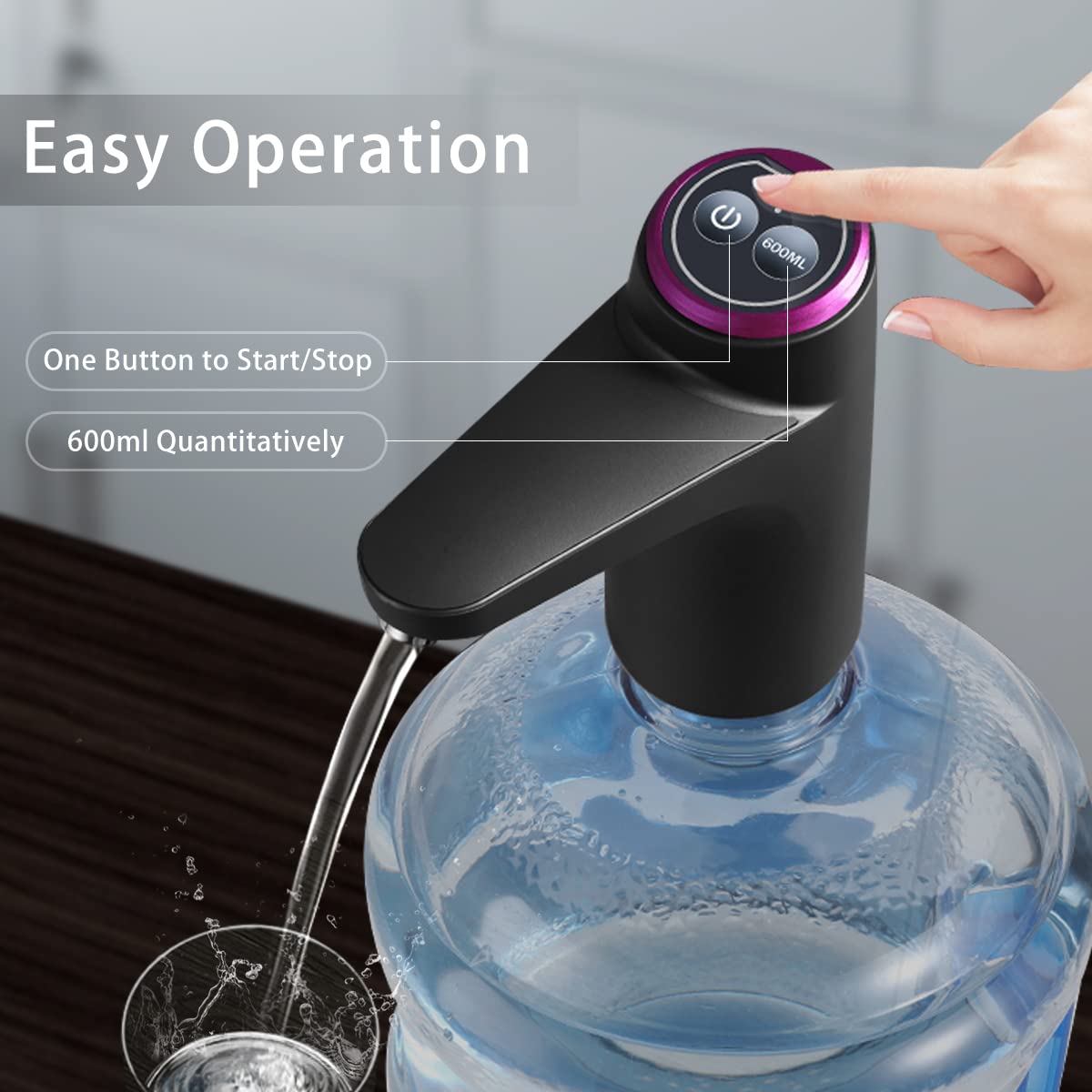 Aquon: USB Rechargeable Automatic Water Dispenser Pump for 3–5 Gallon Bottles with One-Touch Operation & Auto-Off