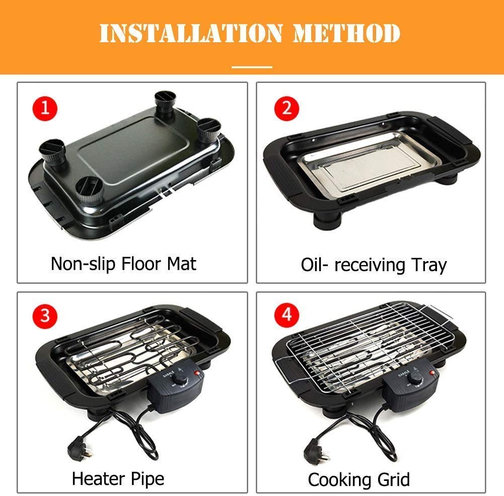 EzBBQ: 2000W Electric Barbecue Grill with Adjustable Temperature, Smokeless Design & Removable Drip Tray for Indoor & Outdoor Cooking