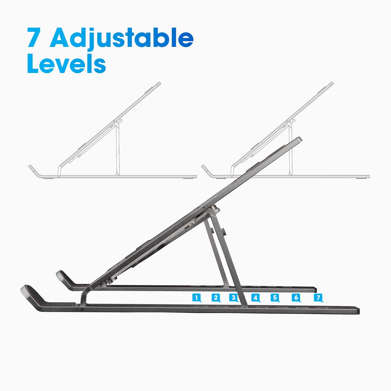 Standee: Foldable Aluminium Laptop Stand with 7-Angle Adjustment, Anti-Slip Riser with Velvet Pouch for 9"–15.6" Devices, MacBooks, Dell, HP & Office Use