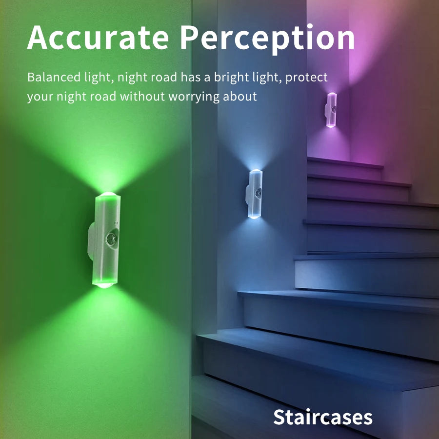 Sensey: Motion Sensor RGB LED Night Light with USB Rechargeable Design, Auto On/Off Color-Changing Wall Lamp for Bedroom, Hallway, Stairs & Cabinets