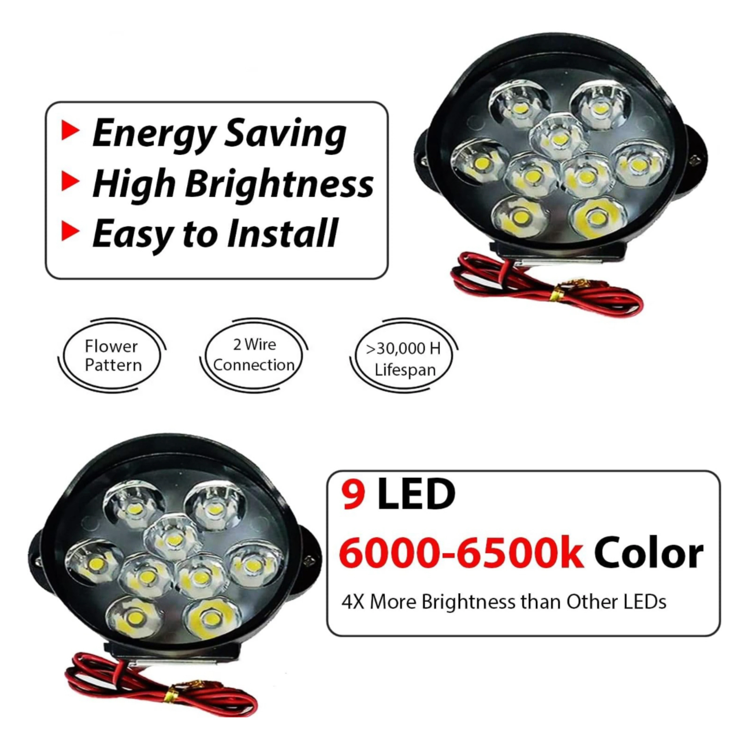 9 White LED Lights Fog Lamp, Dash Light Motorbike Fog Lamp Motorbike LED (12 V, 12 W) (Universal For Bike, Pack of 2)