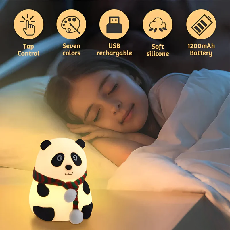 Pandi: Portable Squishy Silicone Panda Night Lamp with Soft LED Glow, Touch Control & Rechargeable Design for Cozy Bedroom Ambience & Gifting