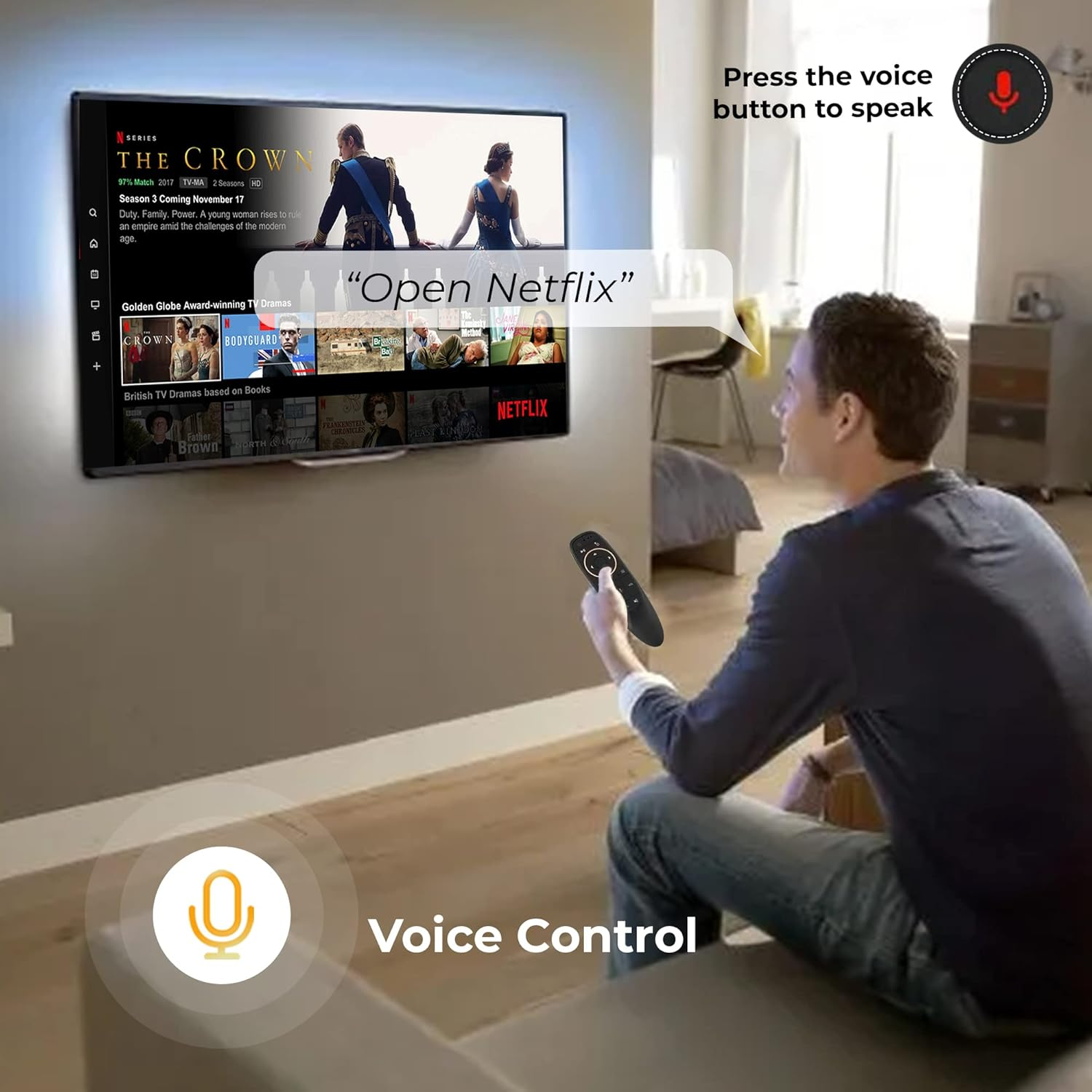 RemoteX: Air Mouse Universal Remote Control, 2.4Ghz Wireless Remote with Motion Sensor & Mic for Smart TV, TV Box, PC & Projector