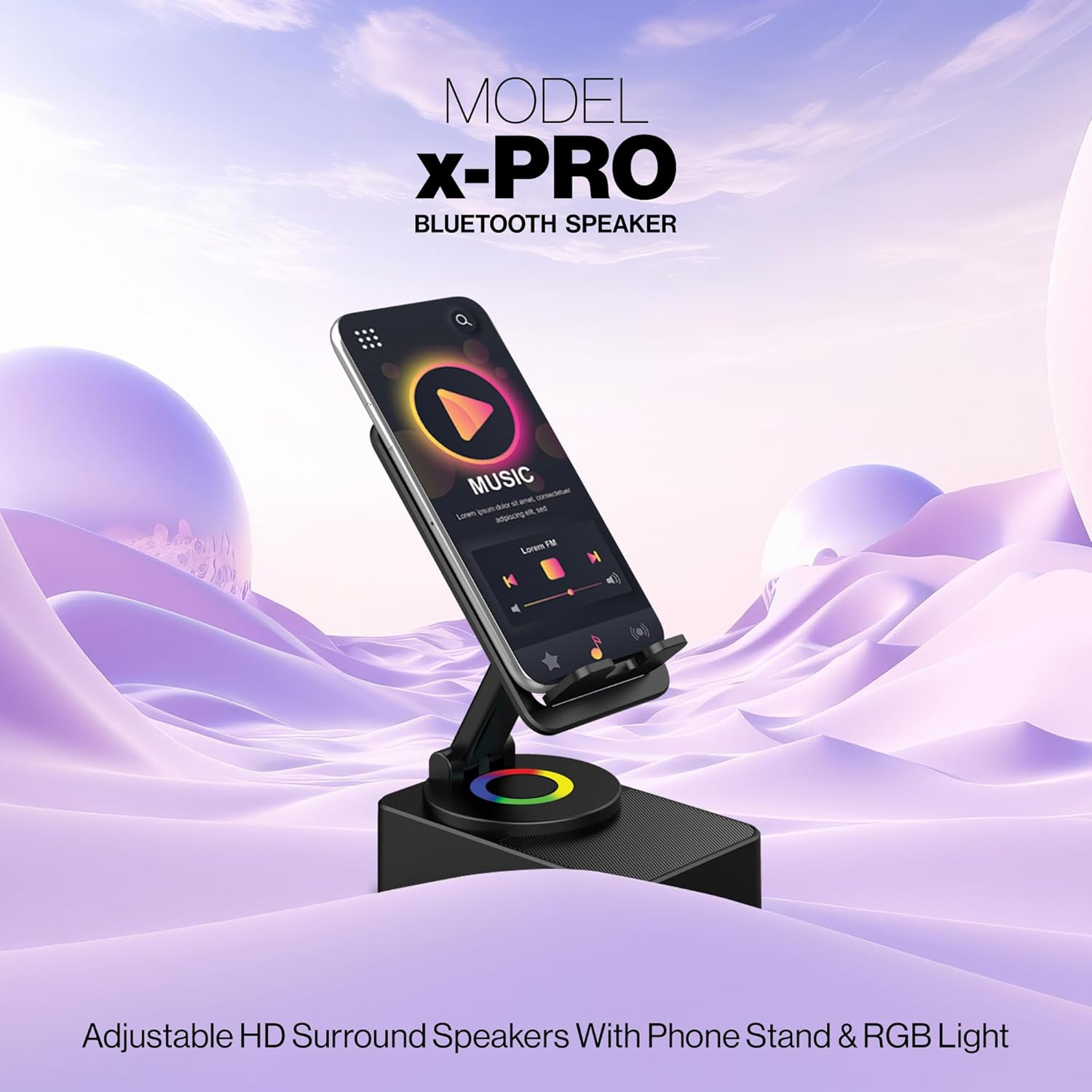 Luvo: 3-in-1 Foldable Phone Stand with Bluetooth Speaker & 360° Rotation, Portable Desk Holder with Wireless Audio, Hands-Free Viewing & Compact Travel-Friendly Designea