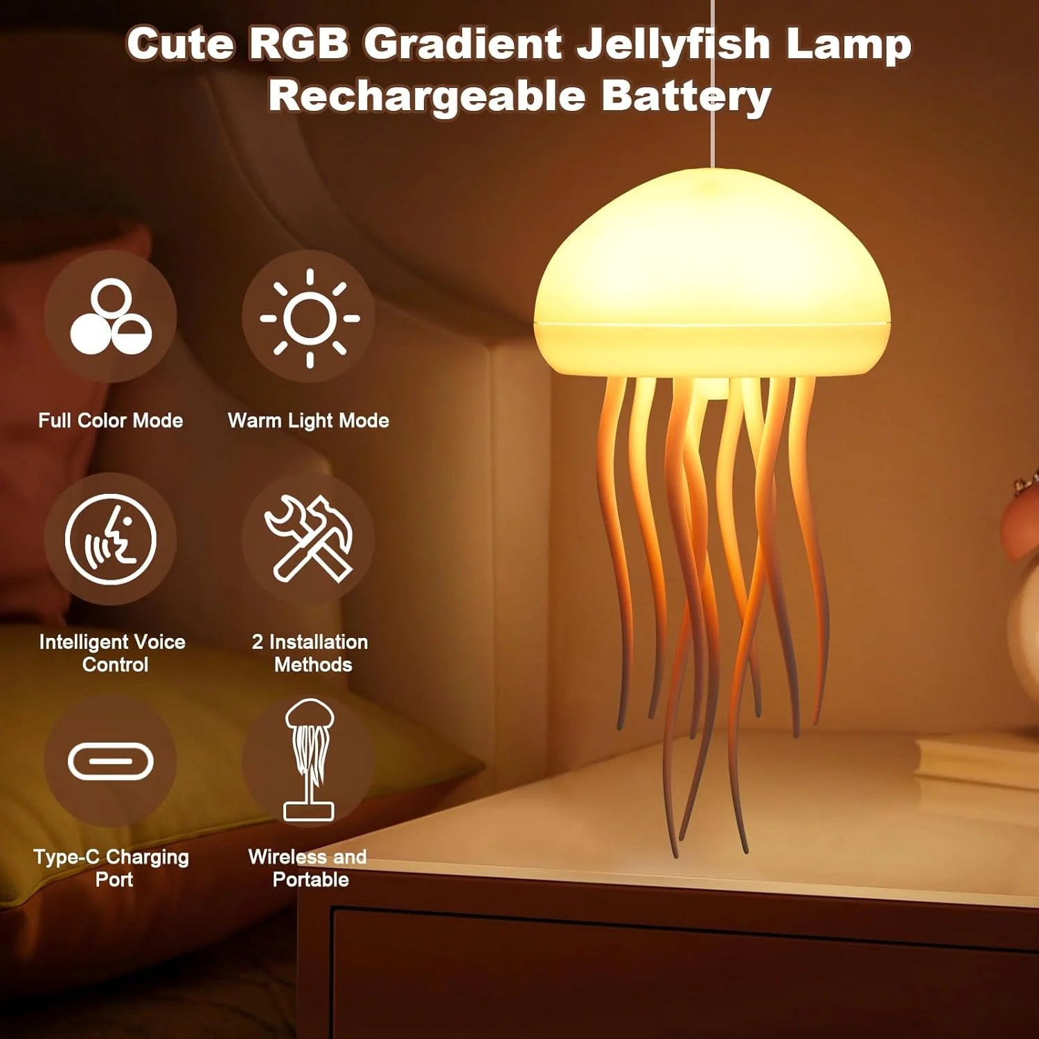 Jelly: Viral RGB Jellyfish Lamp with Voice Control, Dancing Legs & USB-C Rechargeable Design (Hanging + Base)