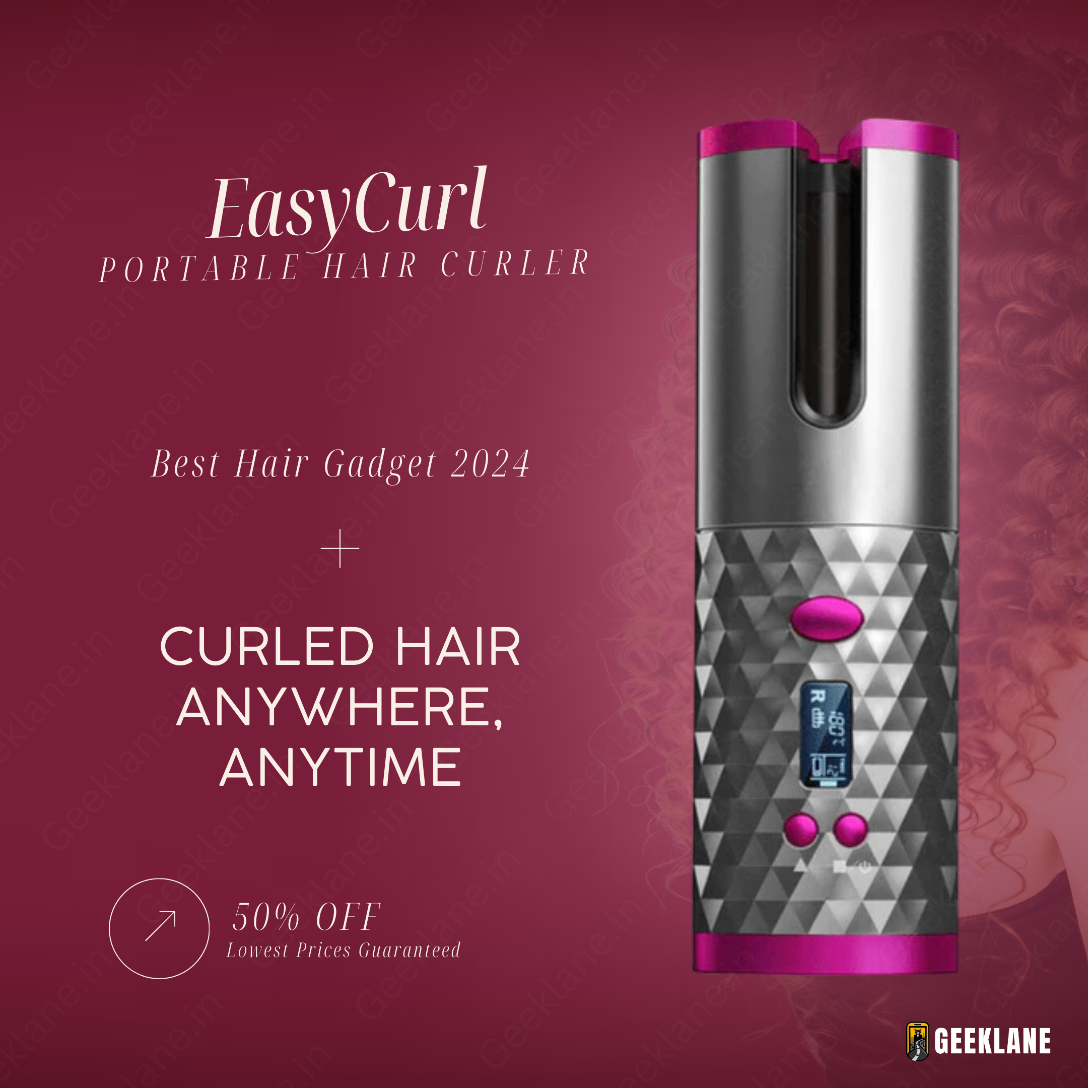 EasyCurl: Cordless Automatic Hair Curler with LCD Temperature Display, Fast Heating & USB-C Rechargeable for Salon-Quality Curls Anywhere