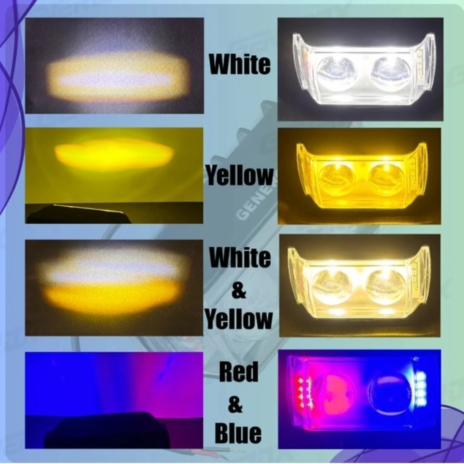 Mini Double Lens Fog Light with Yellow & White Fleshing Light (RED & Blue DRL) Fog Lamp Motorbike LED (12 V, 45 W) (Universal For Bike, Pack of 2)