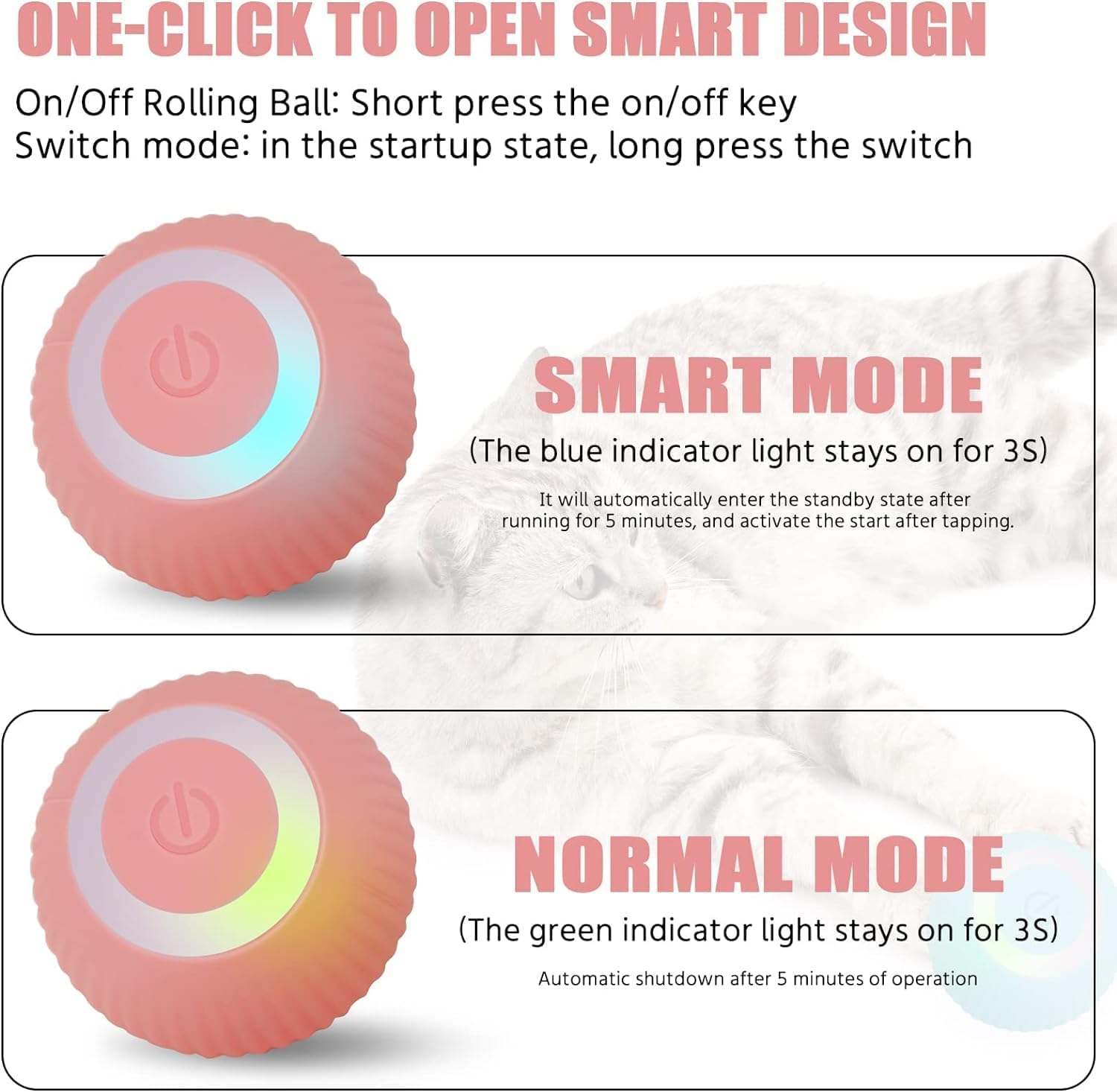 Pounce: Interactive LED Cat Toy Ball with 360° Rotating Motion, Smart Obstacle Avoidance & Rechargeable Design