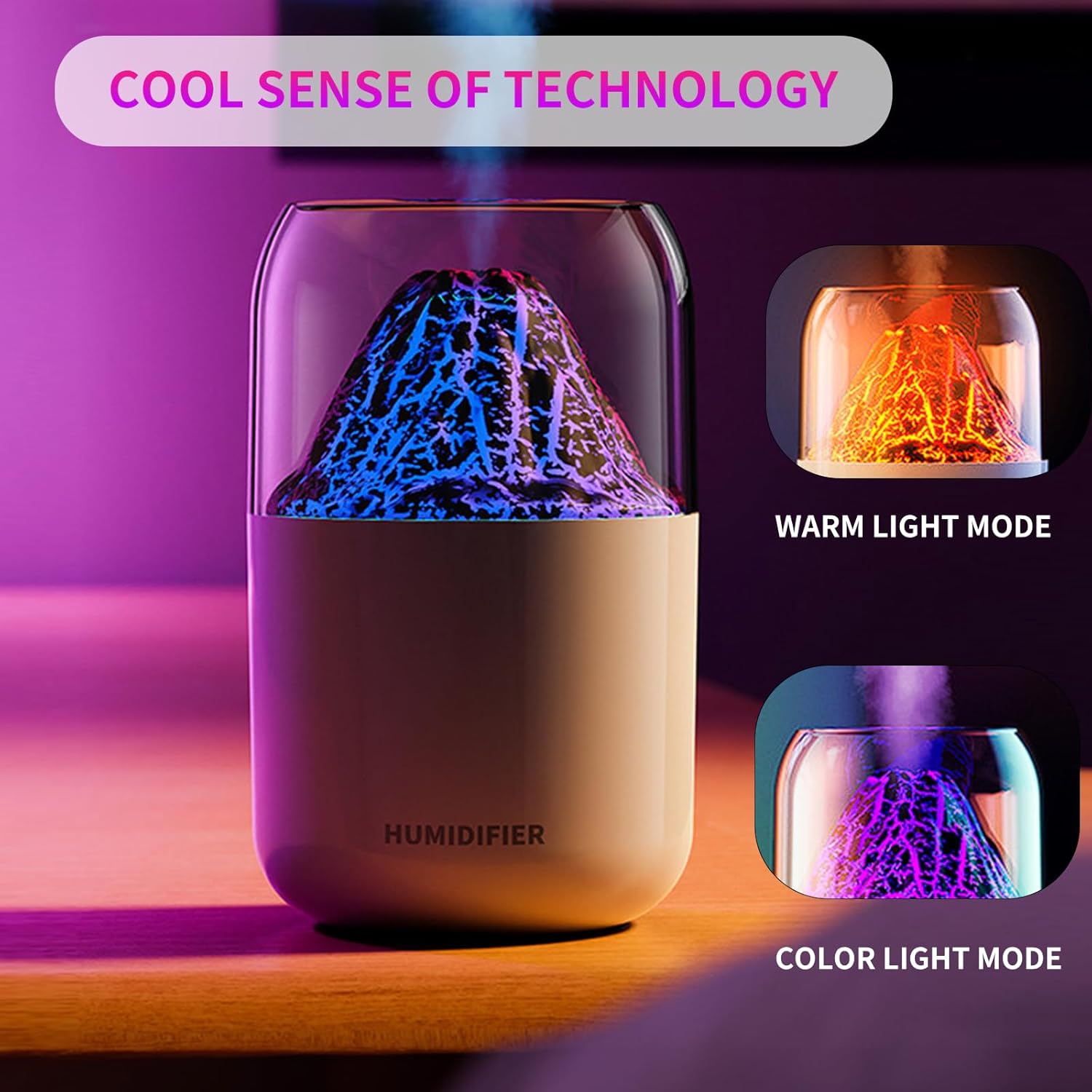 Mistyc: 300ml Mini Volcano Humidifier with USB Power, Dual Mist Modes & Auto Shut-Off for Home, Office & Travel
