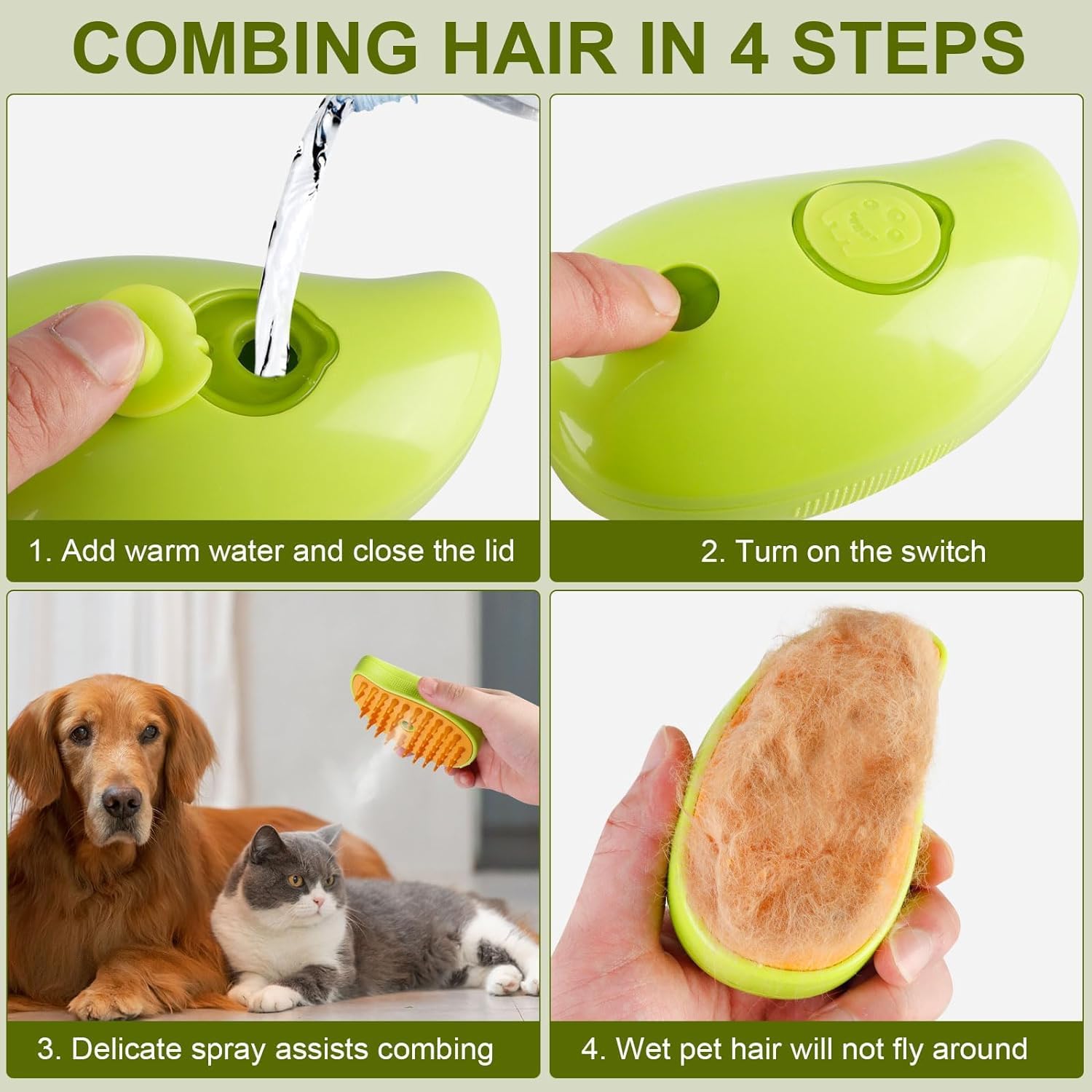Steamu: 3-in-1 Pet Hairbrush with Steam for Gentle Grooming & Shedding Control in Cats & Dogs