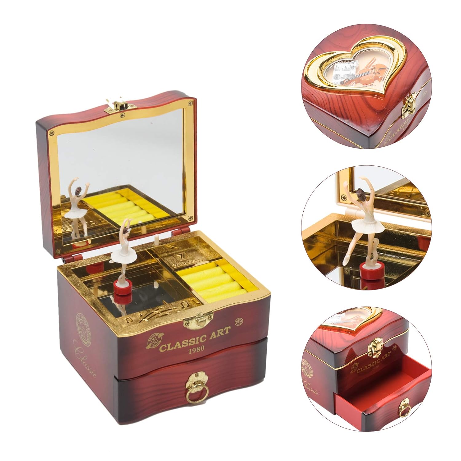 Tinkle: Wind-Up Musical Ballerina Jewelry Box with Mirror, Drawer & Elegant Spinning Dance Design