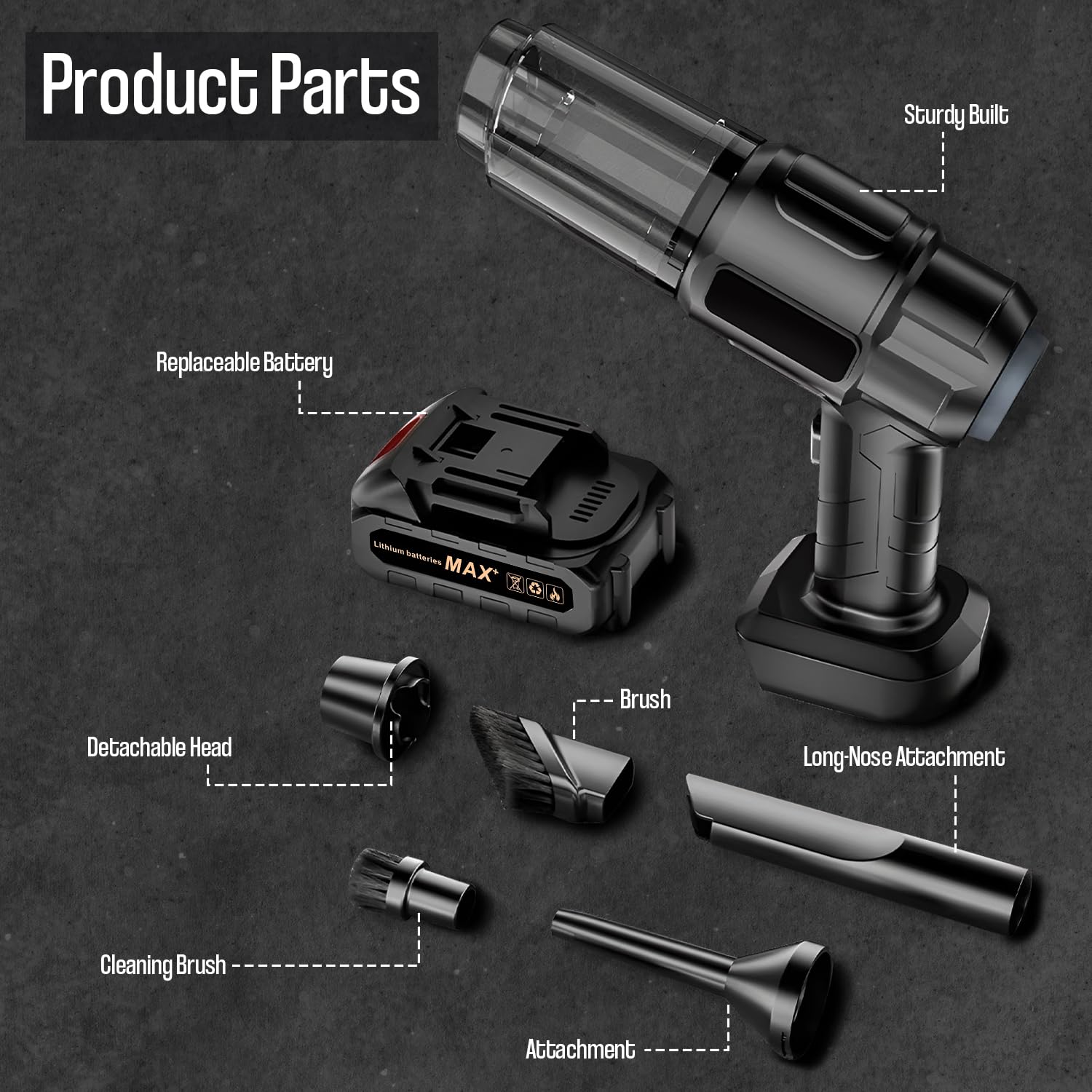 TurboVac: Super Powerful Cordless Vacuum Cleaner with 21,000Pa Suction, Detachable Battery & Multi-Nozzle Attachments