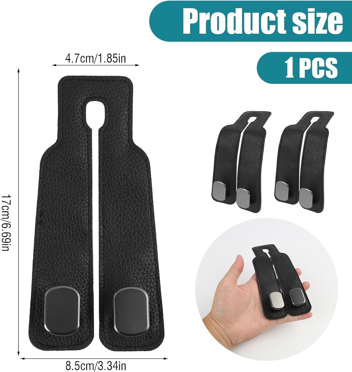 Hooksy: Universal Leather Car Headrest Hooks, Car Seat Back Organizer Hanger for Handbags, Purses, Shopping Bags, Backpacks & Accessories (Pack of 2)