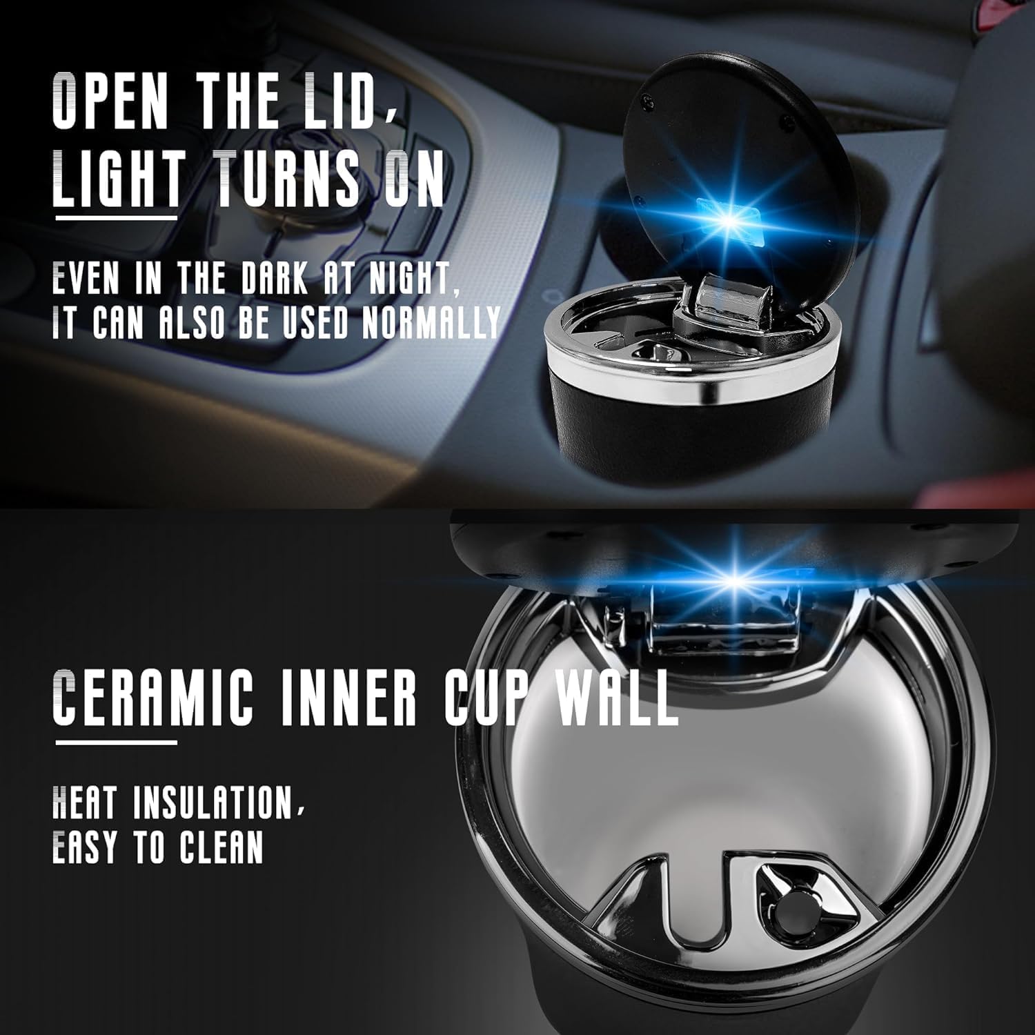 SmokeTrap: Portable Car Ashtray with Smell-Proof Lid & LED Light – Ideal for Cup Holders & Travel Use