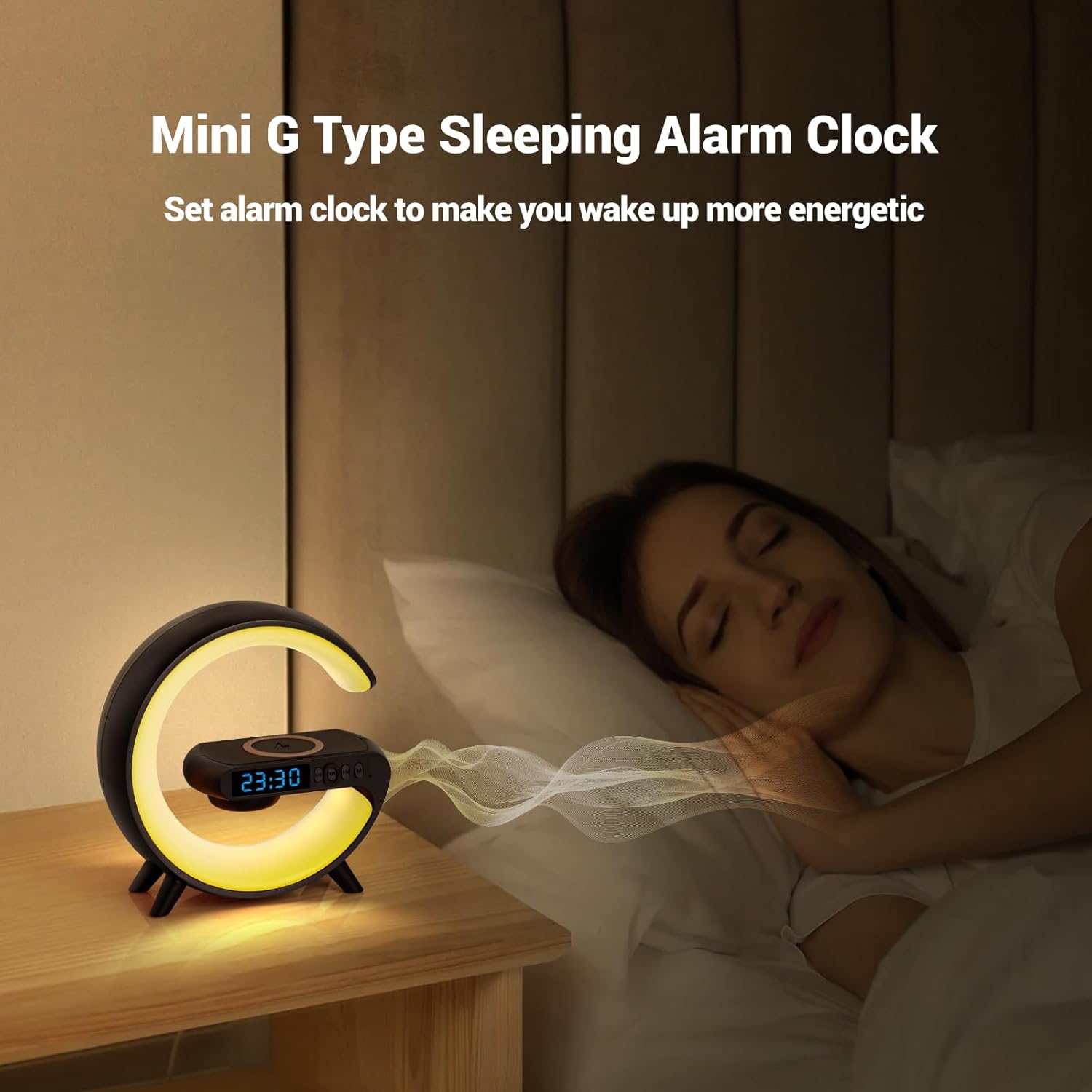GoobleMini: G-Shaped RGB Atmosphere Lamp with 15W Wireless Charger, Bluetooth Speaker, Alarm Clock & Desk Light for Bedside & Room Décor