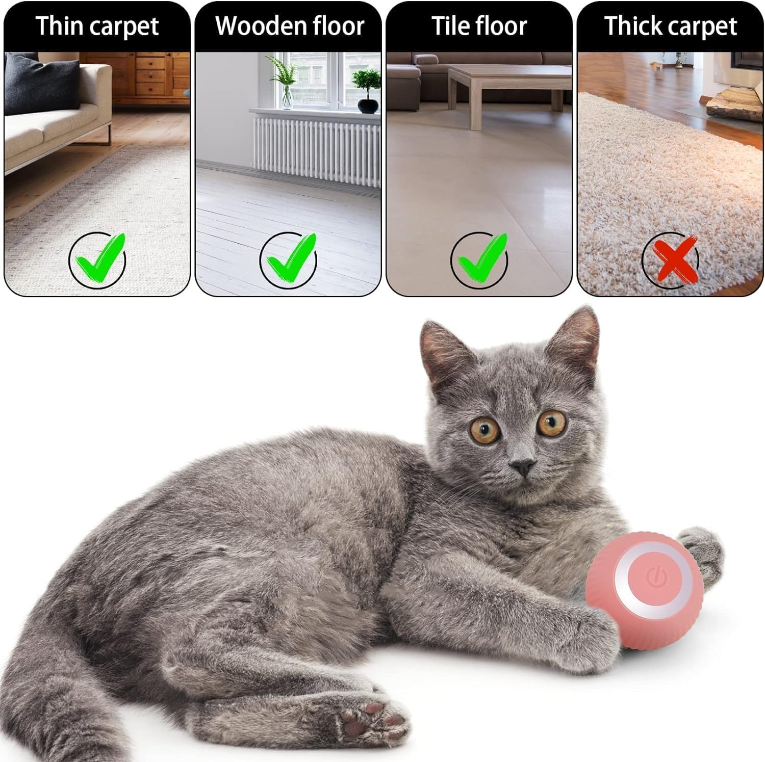 Pounce: Interactive LED Cat Toy Ball with 360° Rotating Motion, Smart Obstacle Avoidance & Rechargeable Design